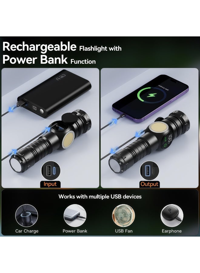 XiuWoo Camping Flashlight,Powerful Flash Light,High Lumen Waterproof Shockproof Flashlight,Zoomable 10W,XHP70,Telescopic Zoom,2 Light Sources & 9 Modes,LED Camping Accessory,Rechargeable Battery for Up to 4-Hour Usage,Magnetic Base with COB Side Light for Multiple Uses,IP67 Waterproof for Camping/Home - Image 4